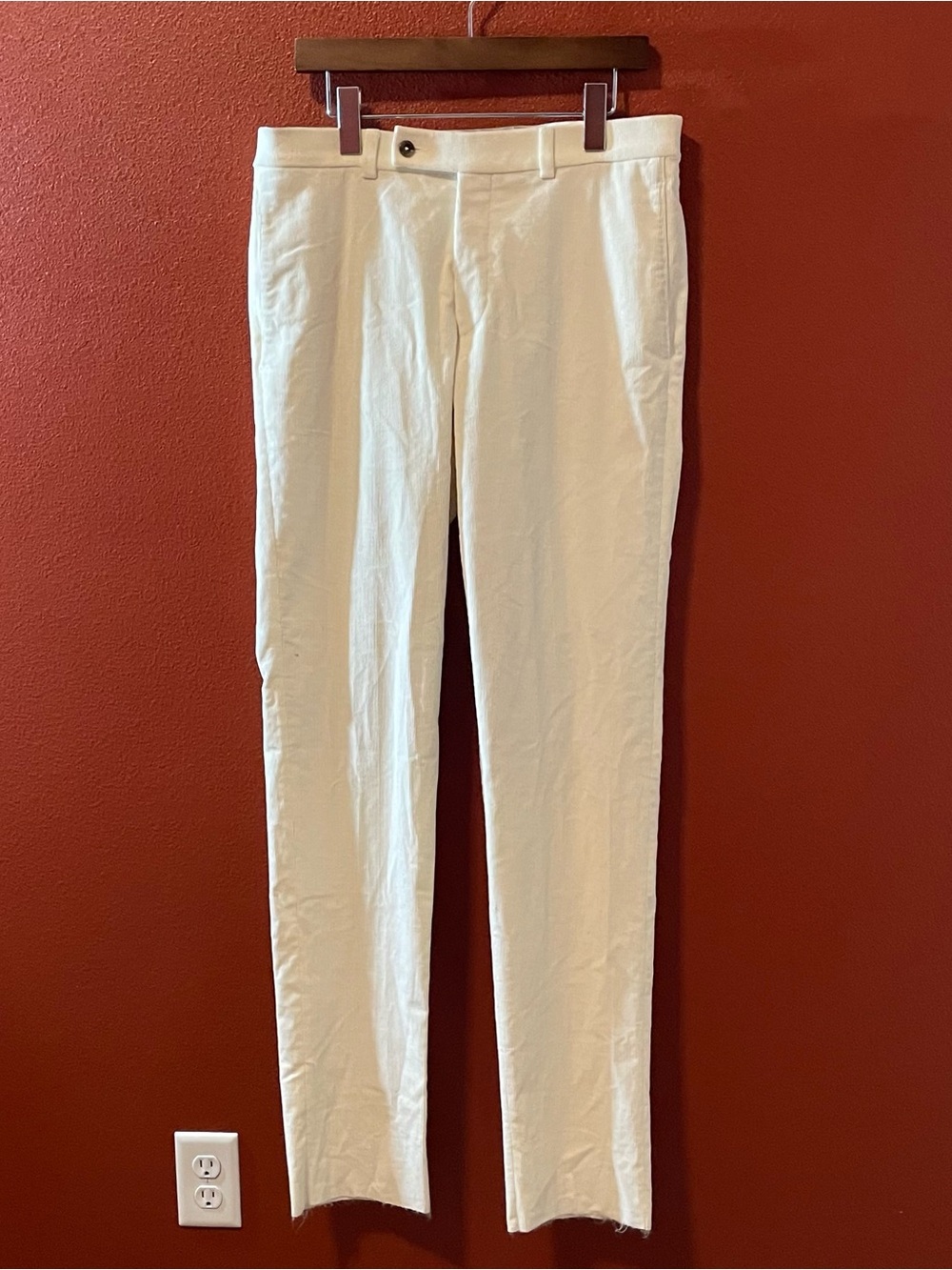 Jack Victor Men’s The Pablo Cream White Corduroy Montreal Raw Hem Trouser Pants
